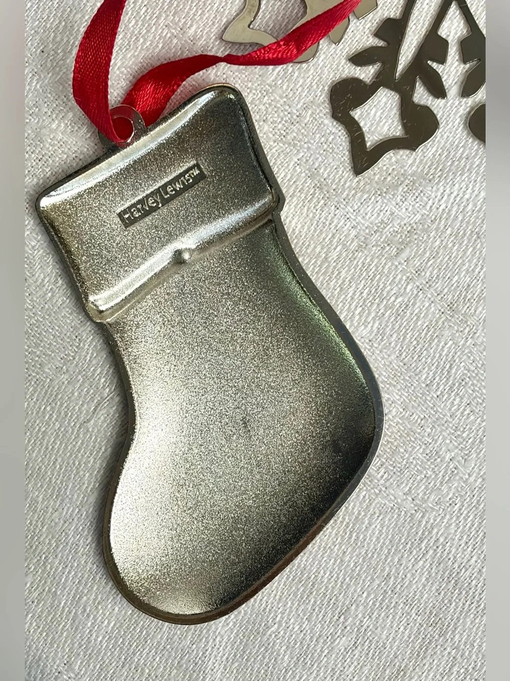 MMA, Harvey Lewis, Regent Square Ornaments 4 silver/crystal, VTG, ribbon, EUC
